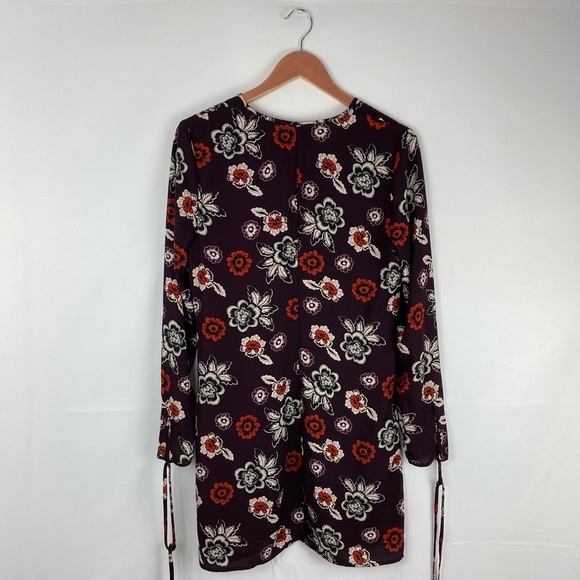 Women's Charles Henry Maroon Floral Long Sleeve Mini Shift Dress Size Small - Picture 4 of 6